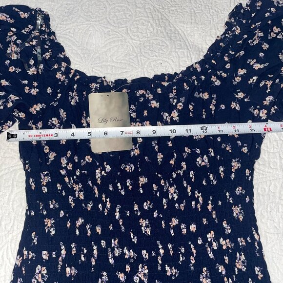 Lily‎ Rose Navy Blue Floral Smocked Dress Size M NWT - Picture 8 of 9